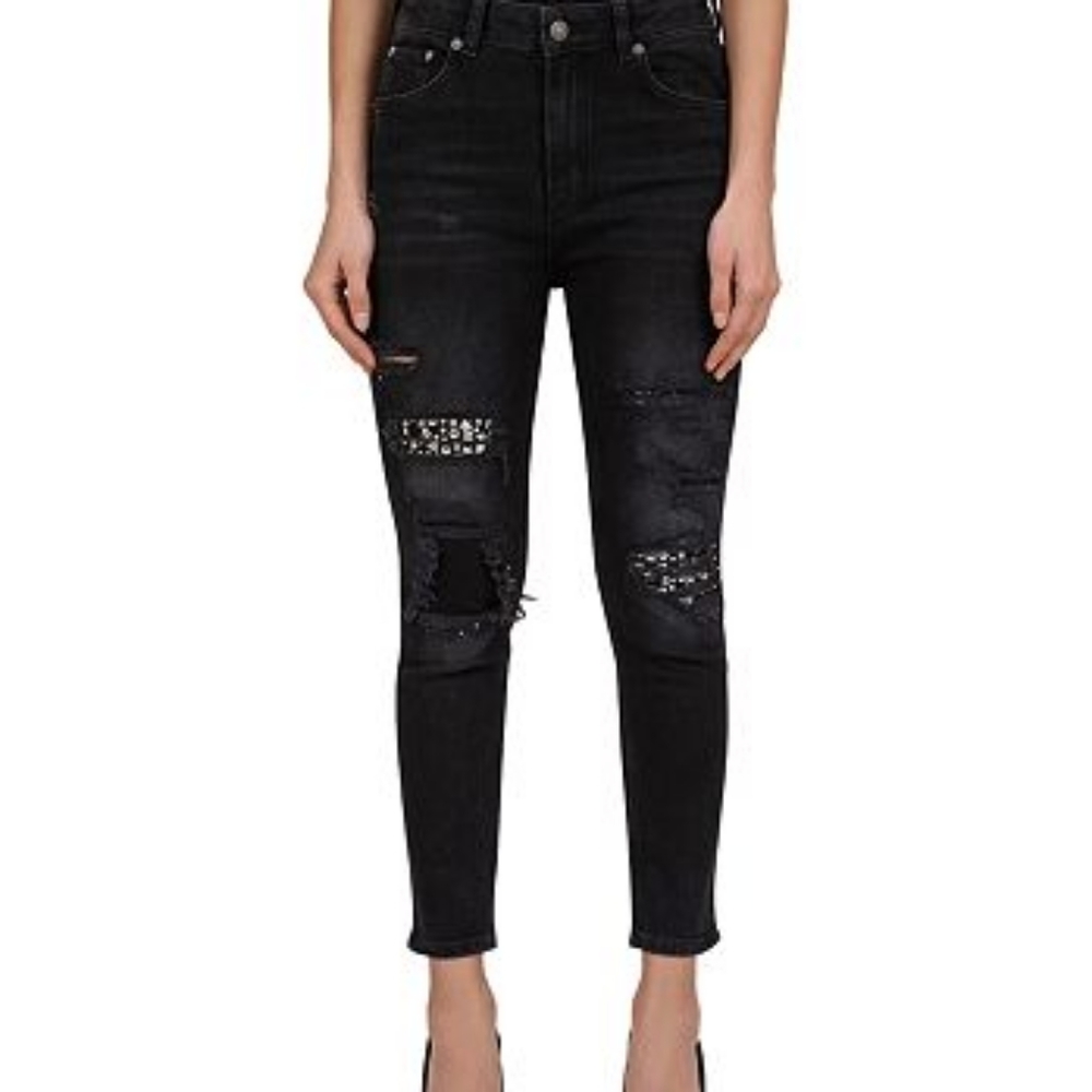 The Kooples black jeans distressed and studded